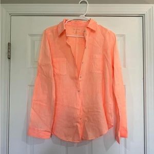 Lilly Pulitzer Sea View Linen Button Down Top XS Orange